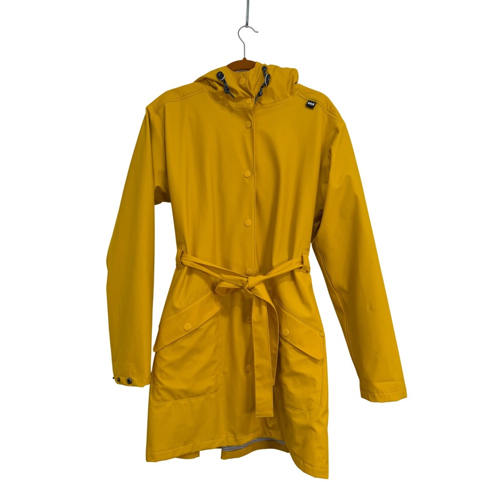 Helly Hansen Kirkwall Yellow Rain Coat Hooded Belted Waterproof Jacket XL TG